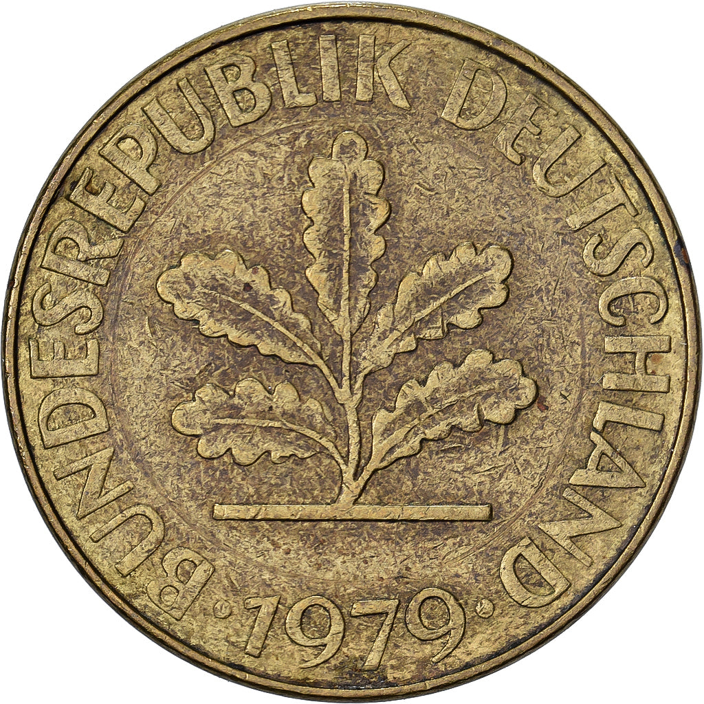 ALEMANHA - REPÚBLICA FEDERAL, 10 Pfennig, 1979, Hambourg, Aço Revestido a