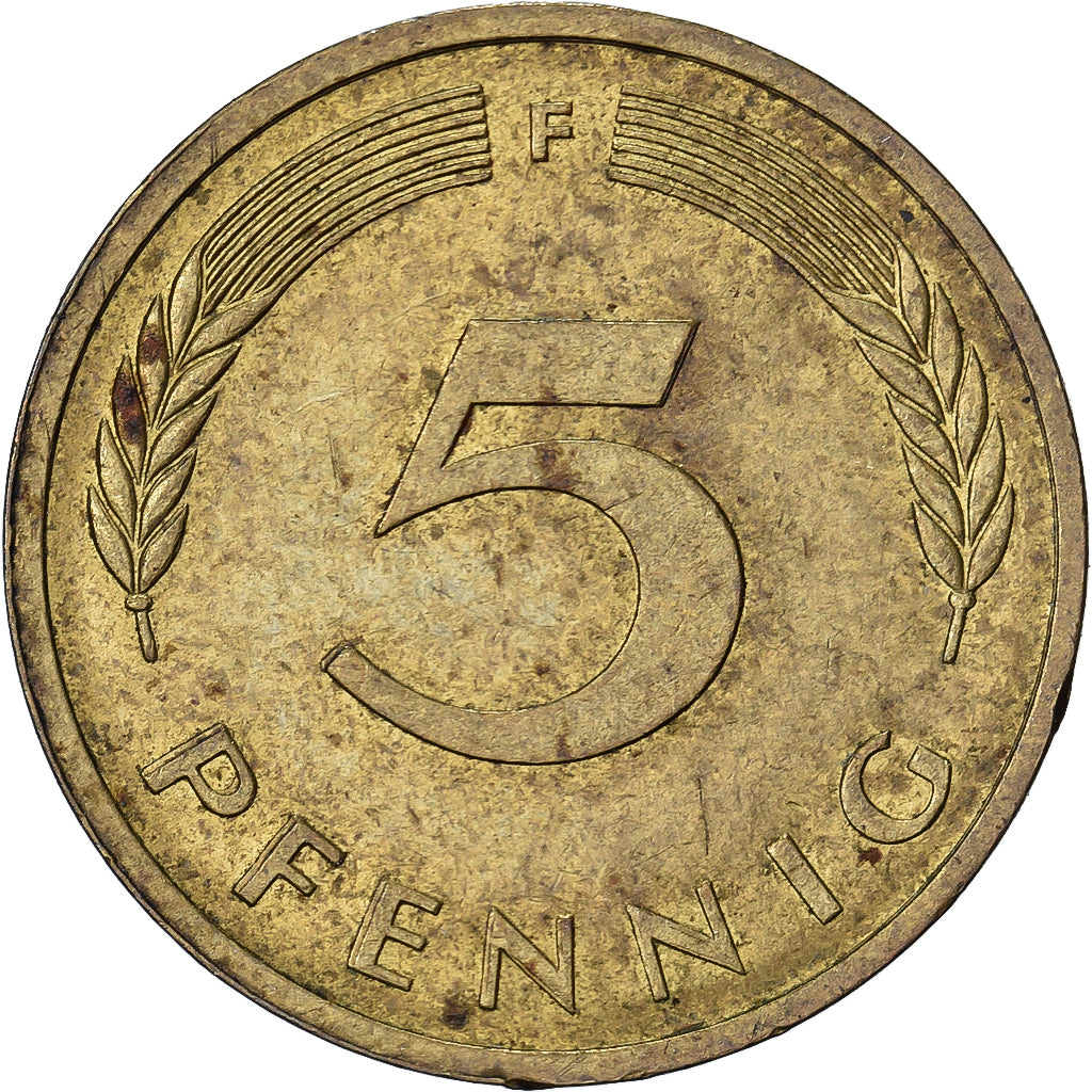 Federal Republic of Germany, 5 Pfennig, 1980, Stuttgart, Brass Clad Steel