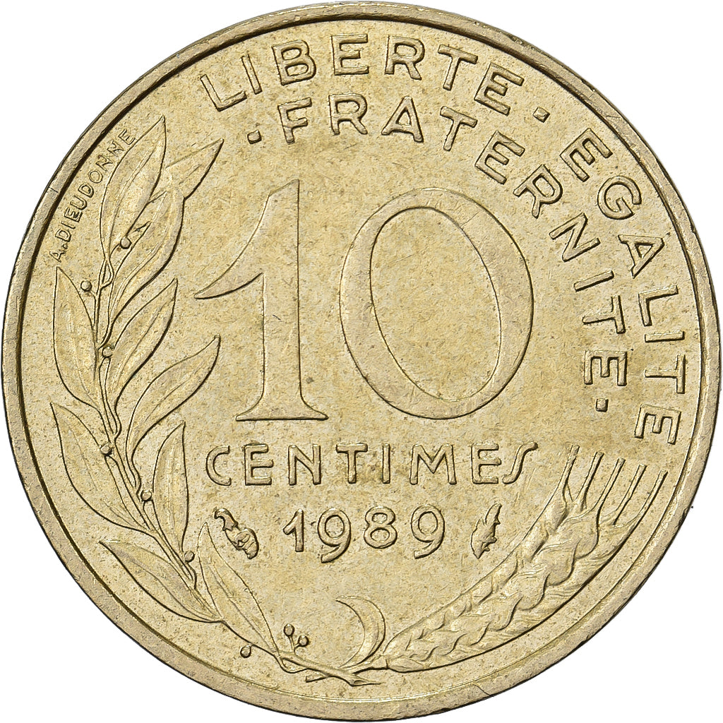 França, 10 Centimes, Marianne, 1989, Paris, Alumínio-Bronze, EF(40-45)