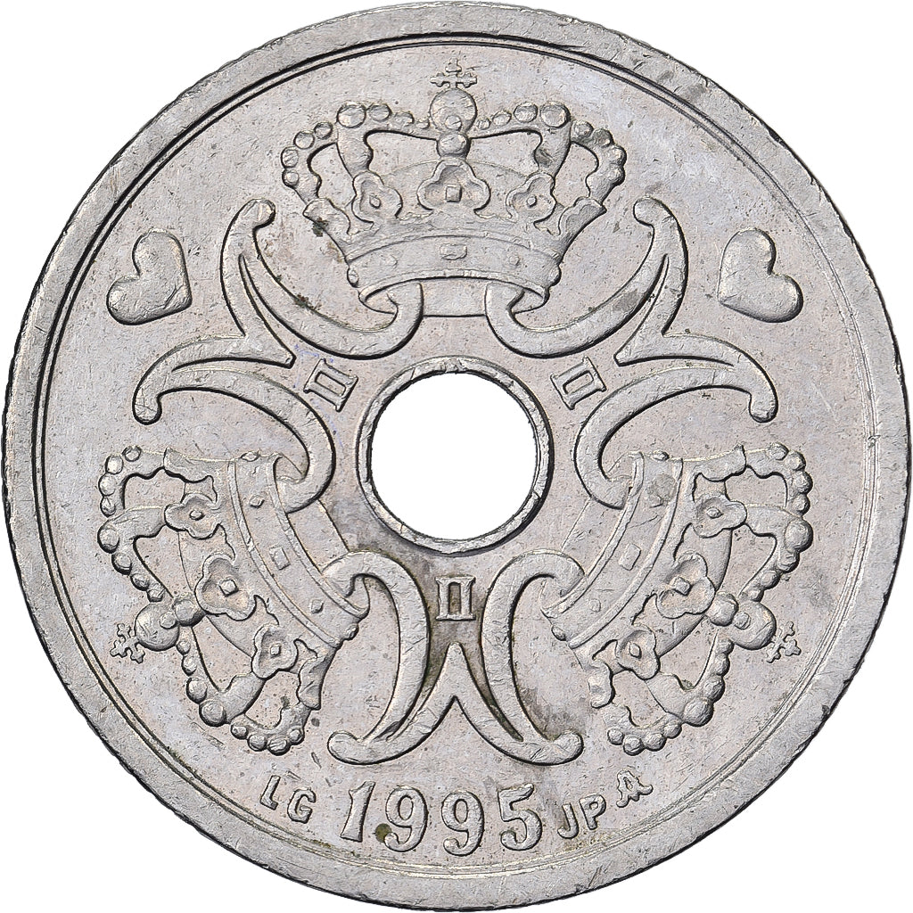 Dinamarca, Margrethe II, 2 Kroner, 1995, Copenhagen, Cobre-níquel, AU(50-53)