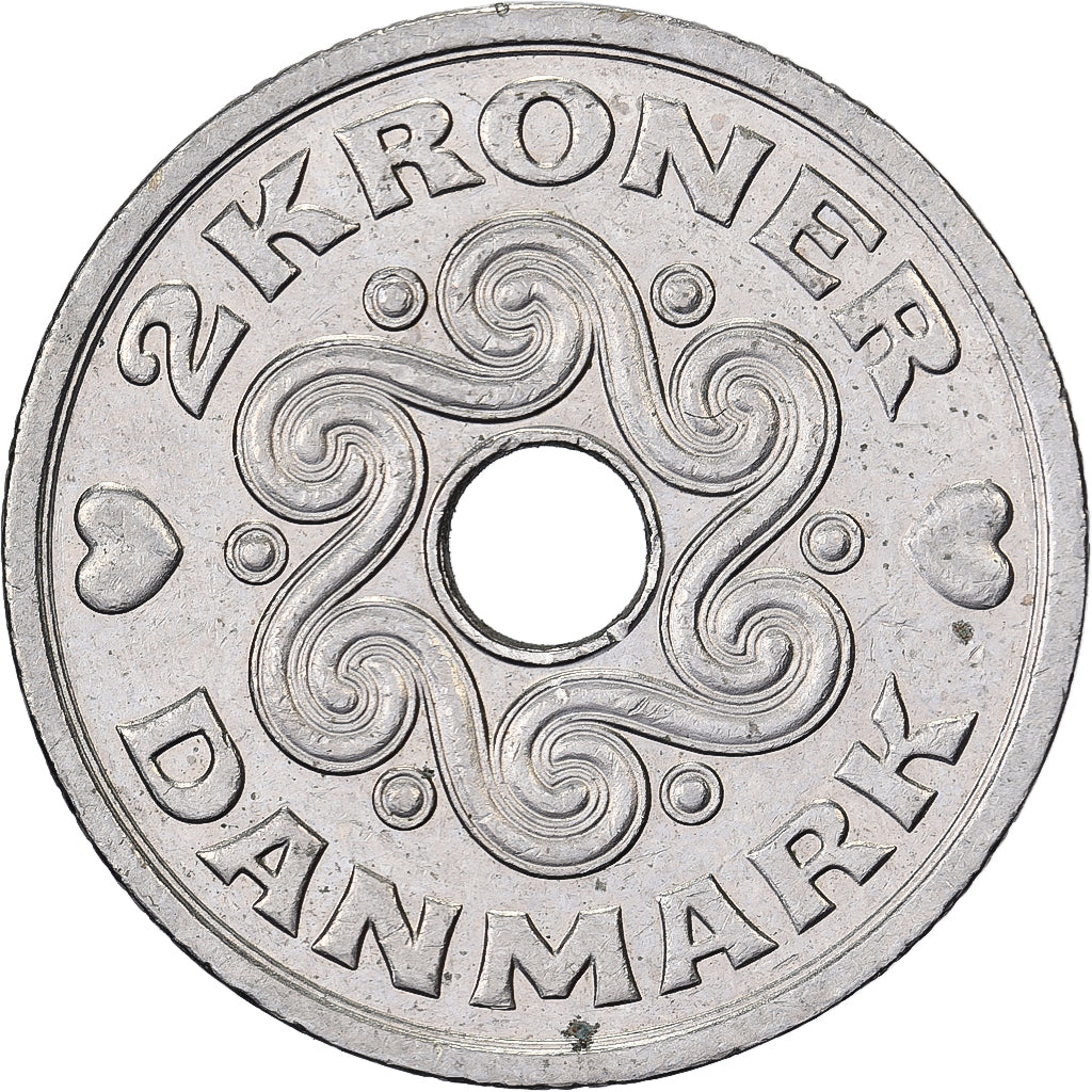 Dinamarca, Margrethe II, 2 Kroner, 1995, Copenhagen, Cobre-níquel, AU(50-53)