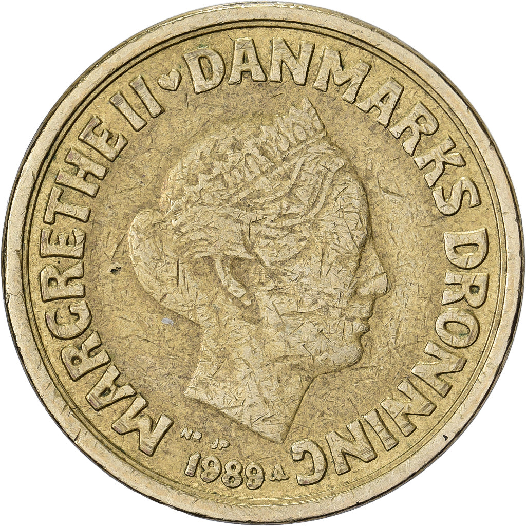 Dänemark, Margrethe II, 10 Kroner, 1989, Copenhagen, Aluminum-Bronze, S+