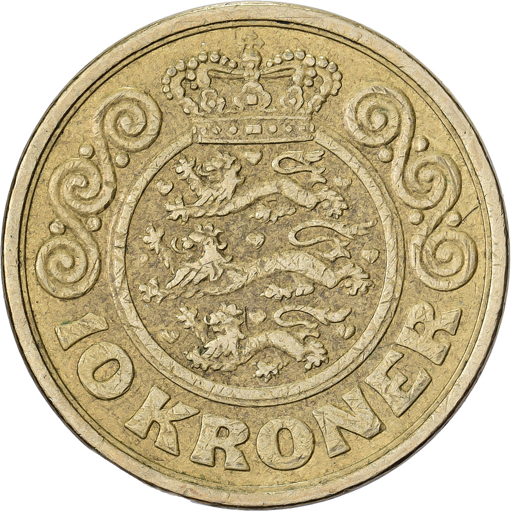 Dänemark, Margrethe II, 10 Kroner, 1989, Copenhagen, Aluminum-Bronze, S+