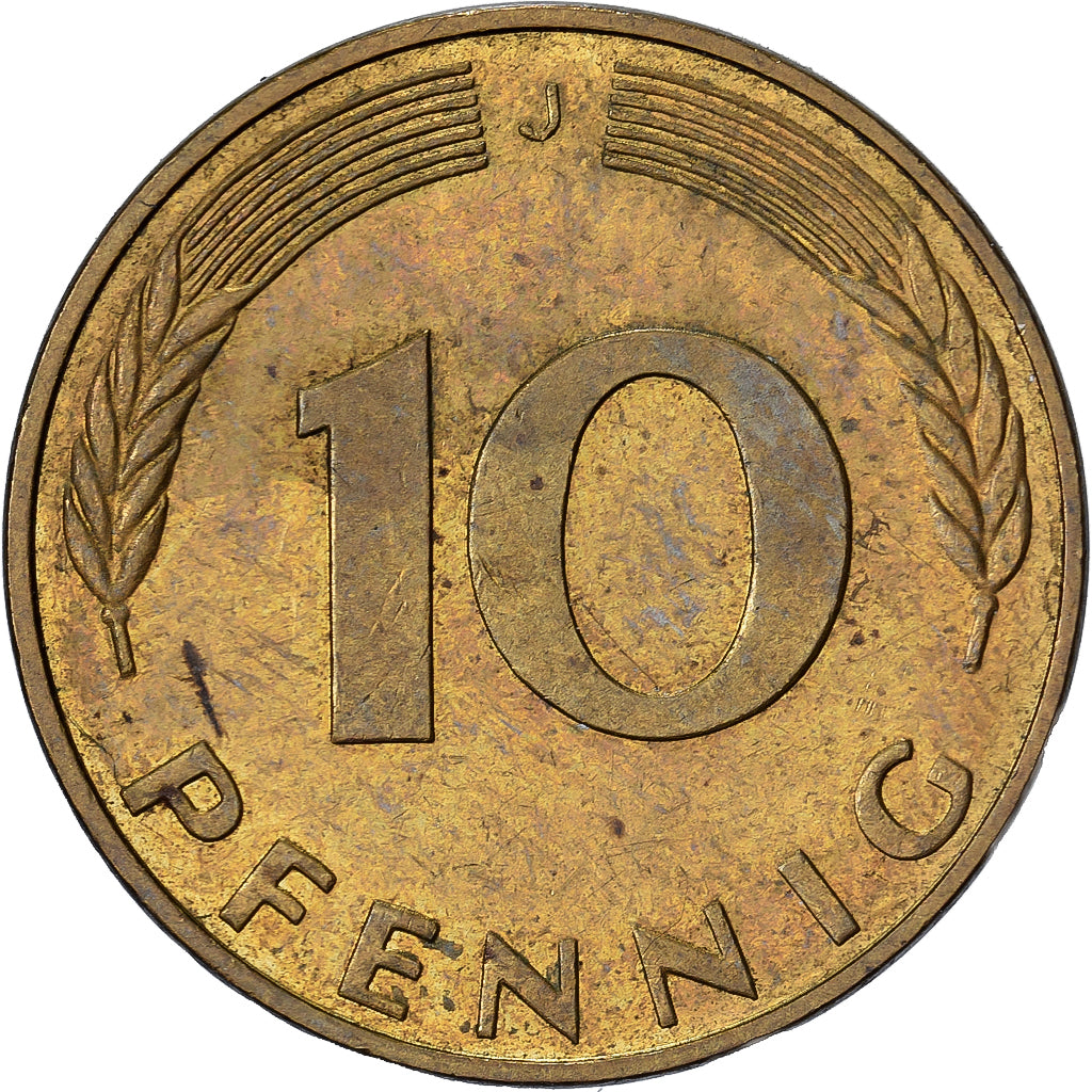 Federale Duitse Republiek, 10 Pfennig, 1990, Hambourg, Brass Clad Steel, ZF+