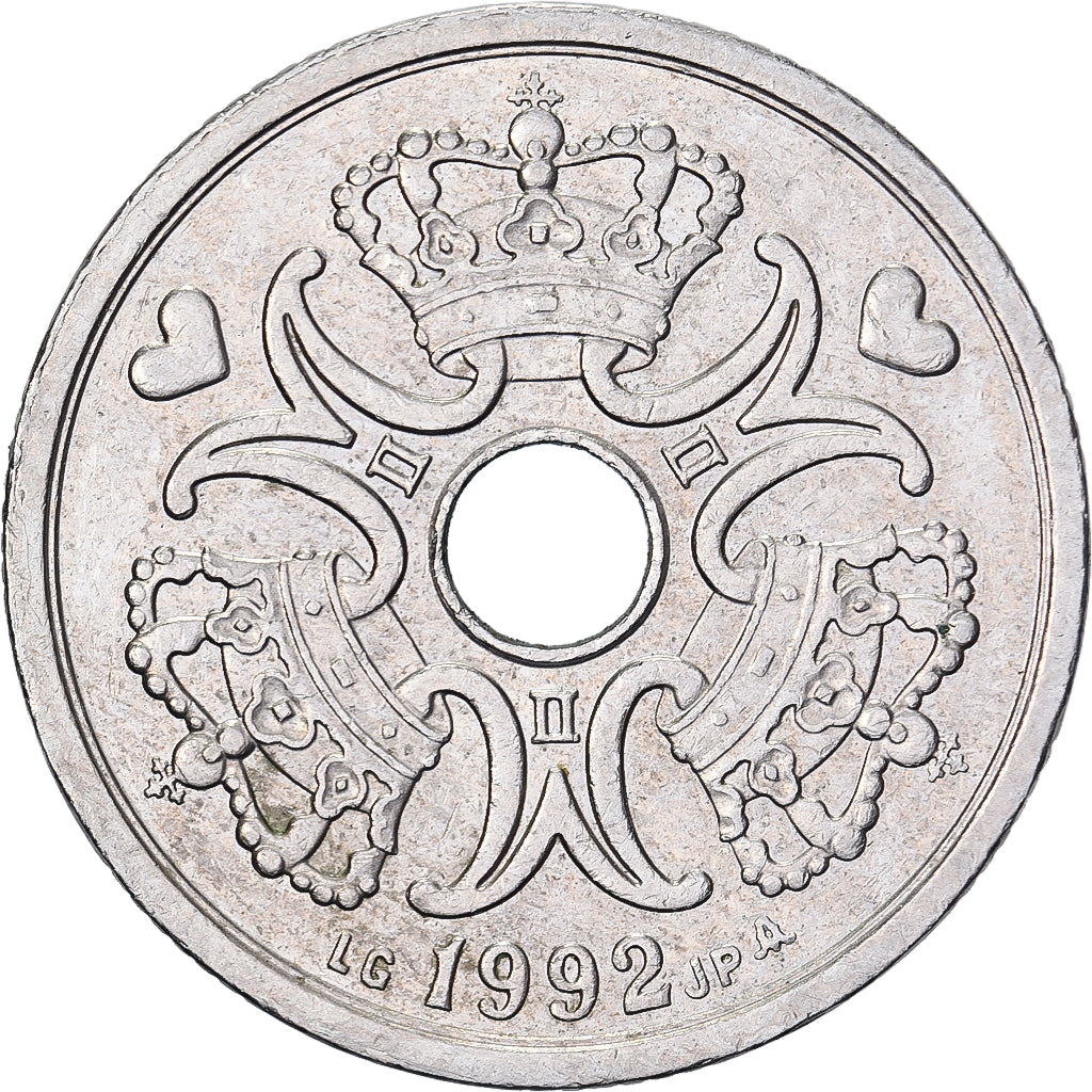 Danimarca, Margrethe II, 2 Kroner, 1992, Copenhagen, Rame-nichel, BB+, KM:874.1
