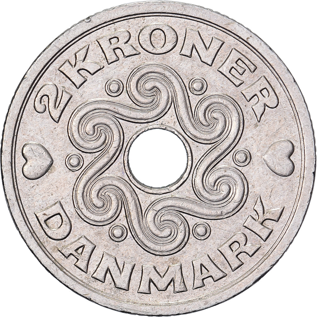 Danimarca, Margrethe II, 2 Kroner, 1992, Copenhagen, Rame-nichel, BB+, KM:874.1