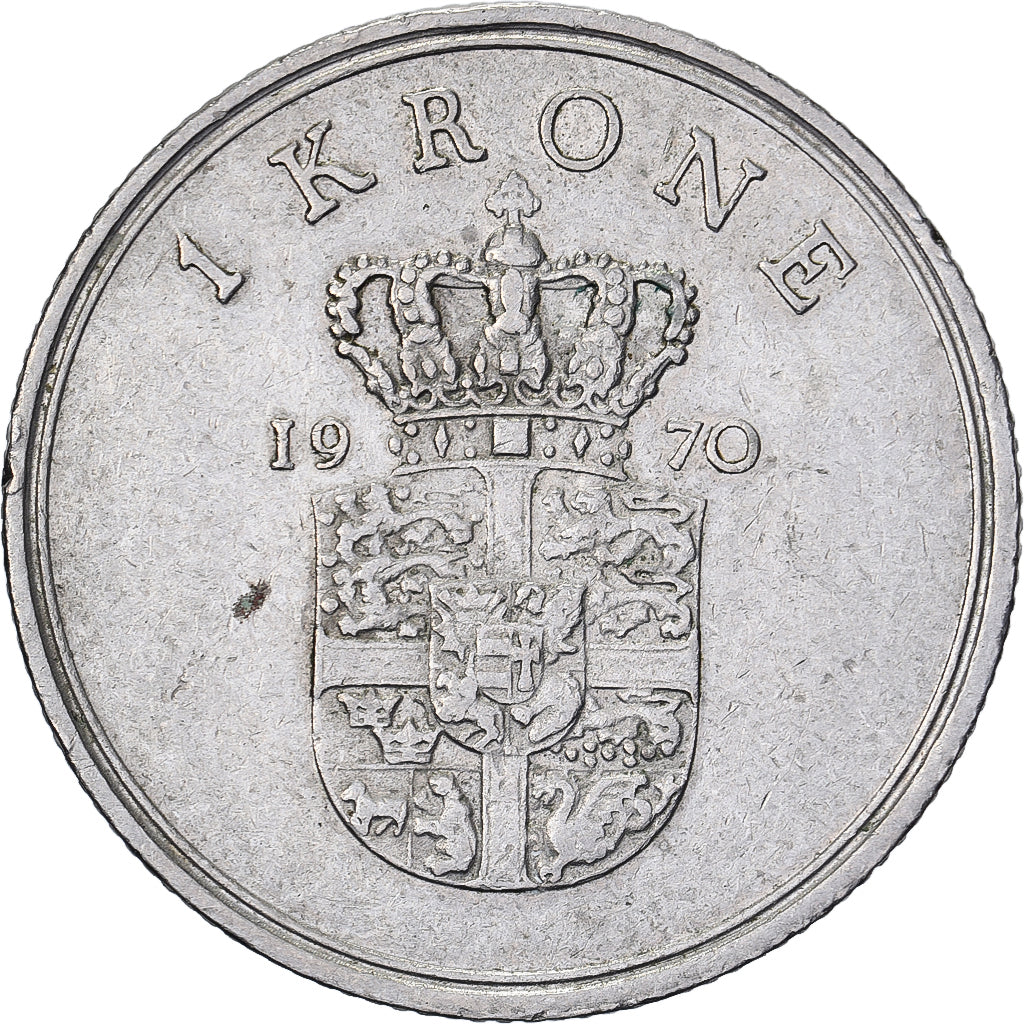 Dania, Frederik IX, Krone, 1970, Copenhagen, Miedź-Nikiel, VF(30-35), KM:851.1