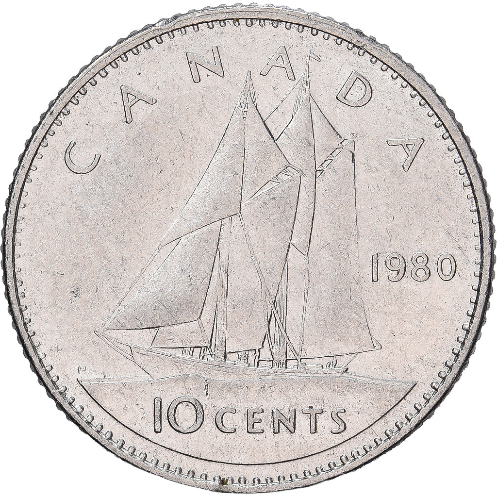 Canada, Élisabeth II, 10 Cents, 1980, Royal Canadian Mint, Nickel, TB+, KM:77.1