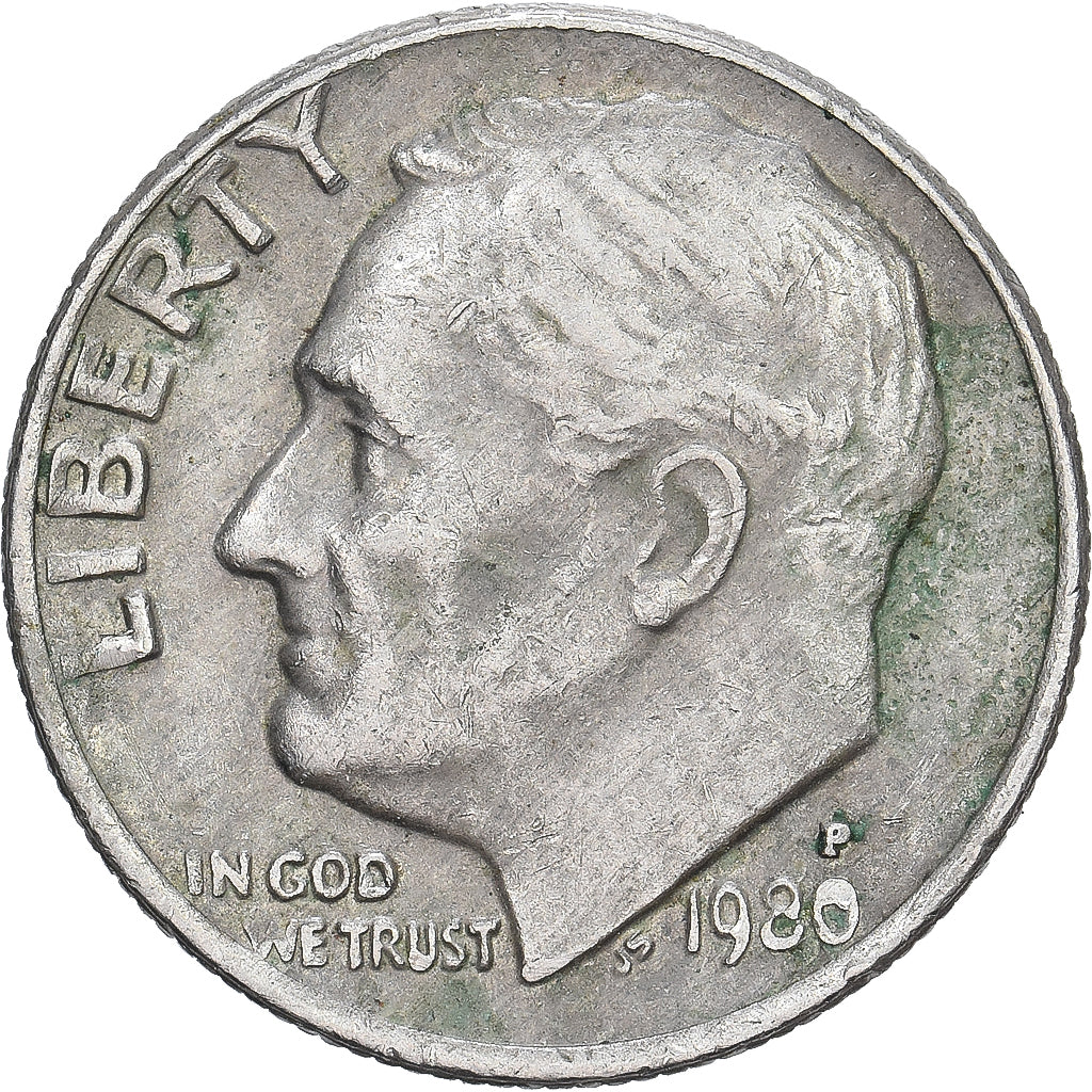 Stati Uniti, Dime, Roosevelt Dime, 1980, U.S. Mint, Rame ricoperto in