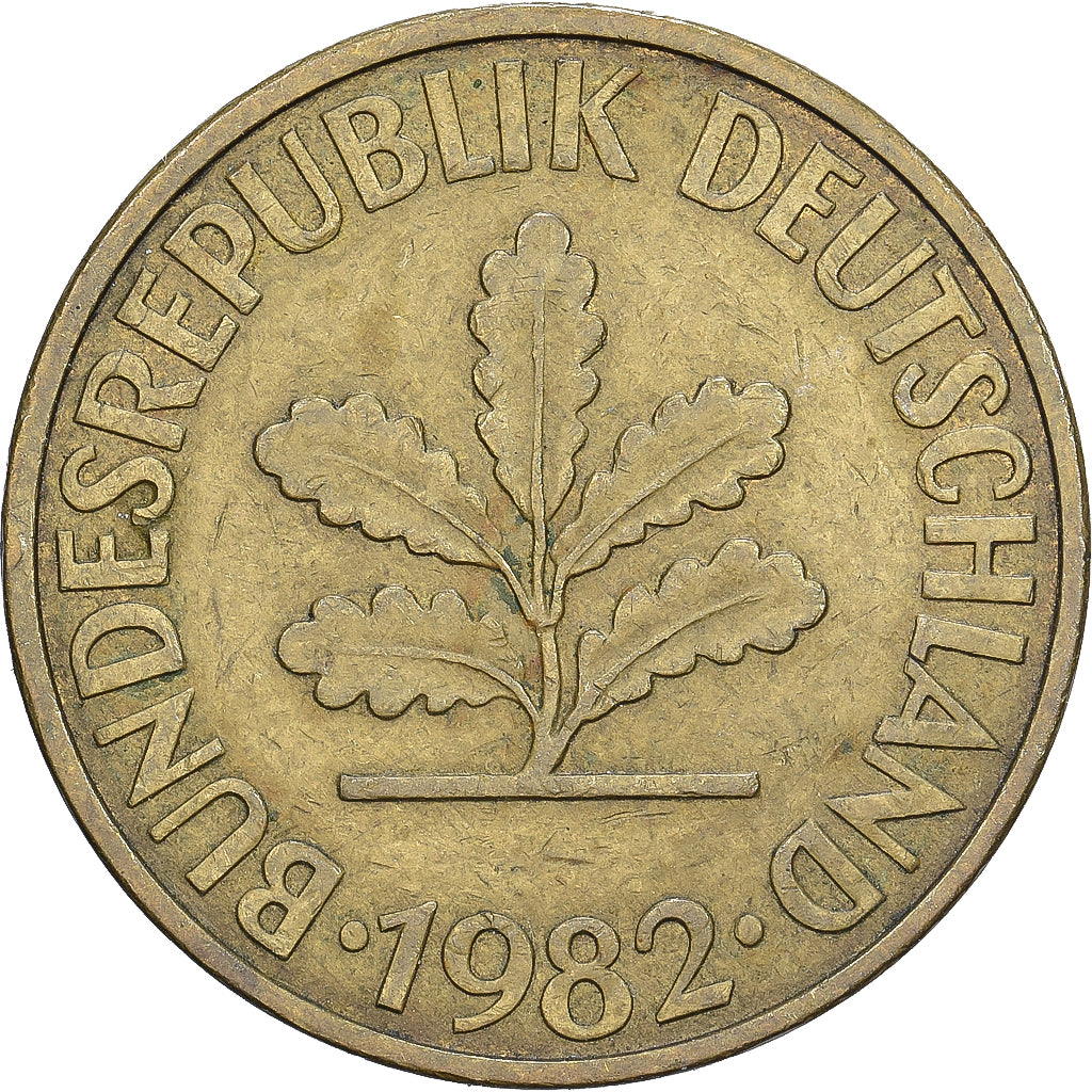 ALEMANHA - REPÚBLICA FEDERAL, 10 Pfennig, 1982, Stuttgart, Aço Revestido a