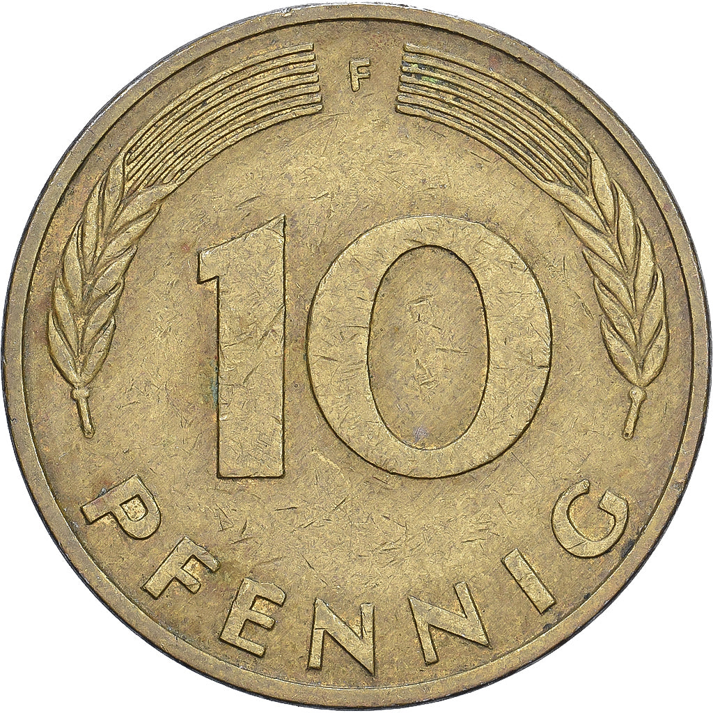 ALEMANHA - REPÚBLICA FEDERAL, 10 Pfennig, 1982, Stuttgart, Aço Revestido a