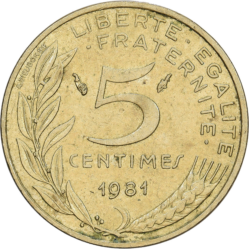 France, 5 Centimes, Marianne, 1981, Paris, Aluminum-Bronze, EF(40-45)