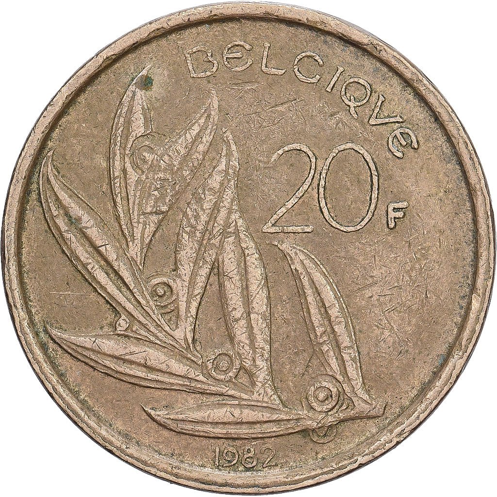 Belgia, 20 Francs, 20 Frank, 1982, Nikiel-Brąz, EF(40-45), KM:159