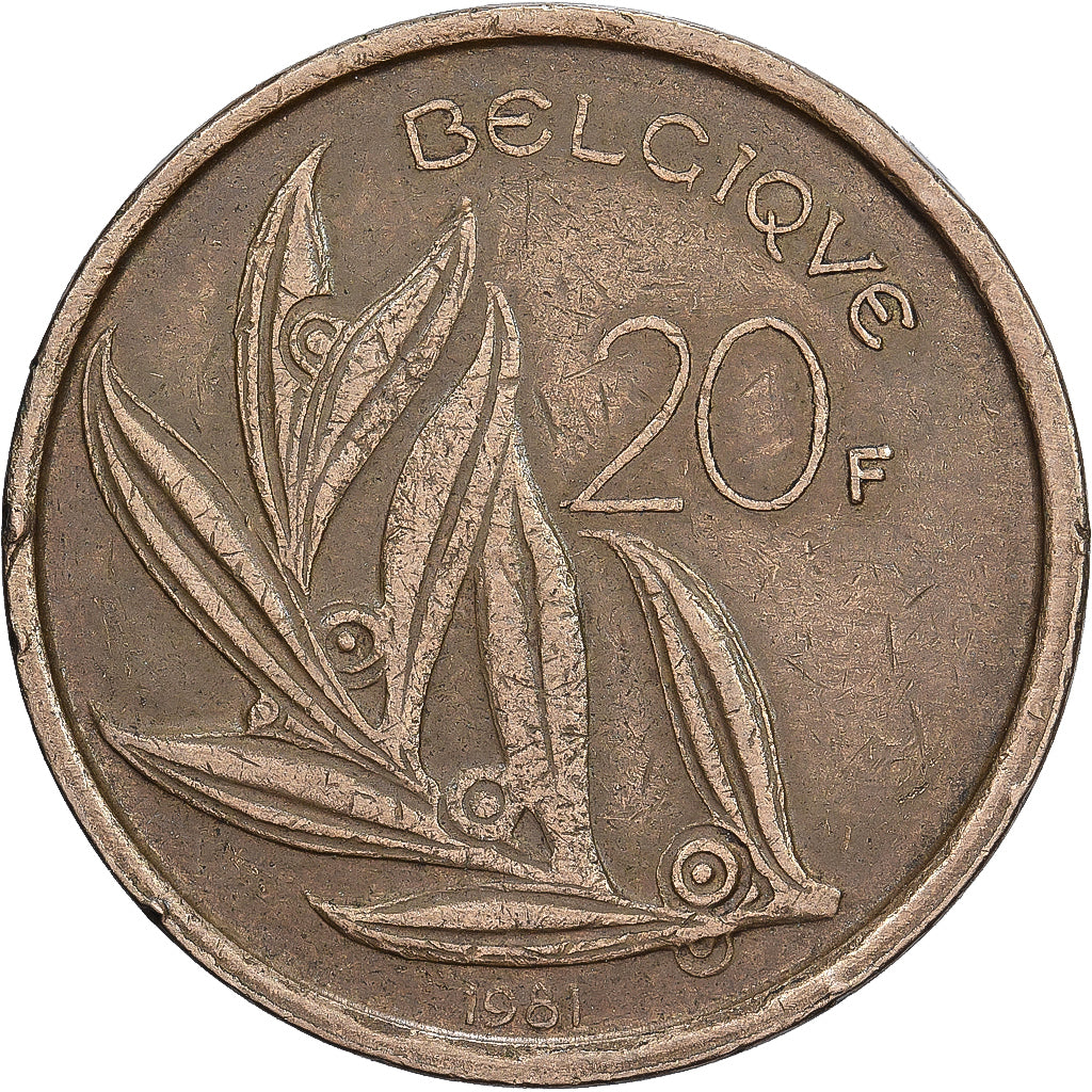 Belgia, 20 Francs, 20 Frank, 1981, Nikiel-Brąz, EF(40-45), KM:159