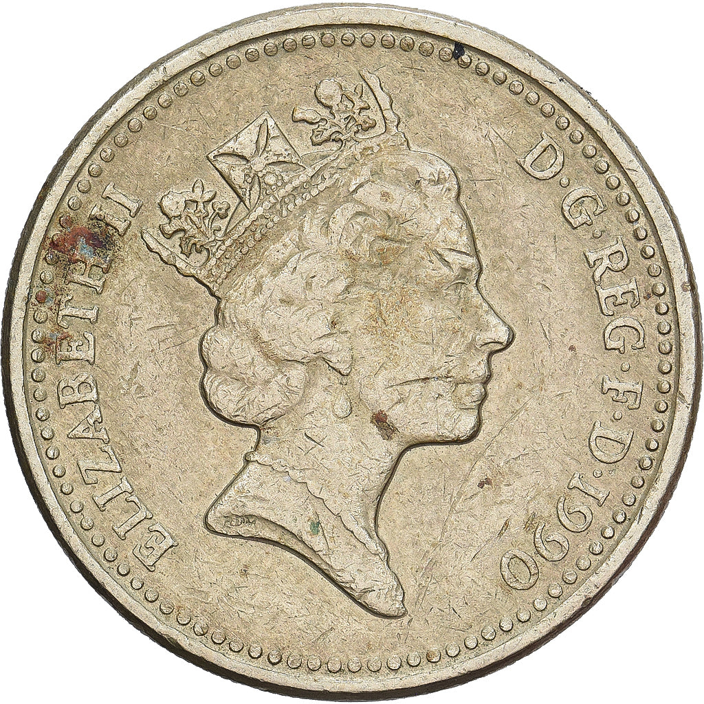 Wielka Brytania, Elizabeth II, Pound, 1990, Mosiądz niklowy, VF(30-35), KM:941