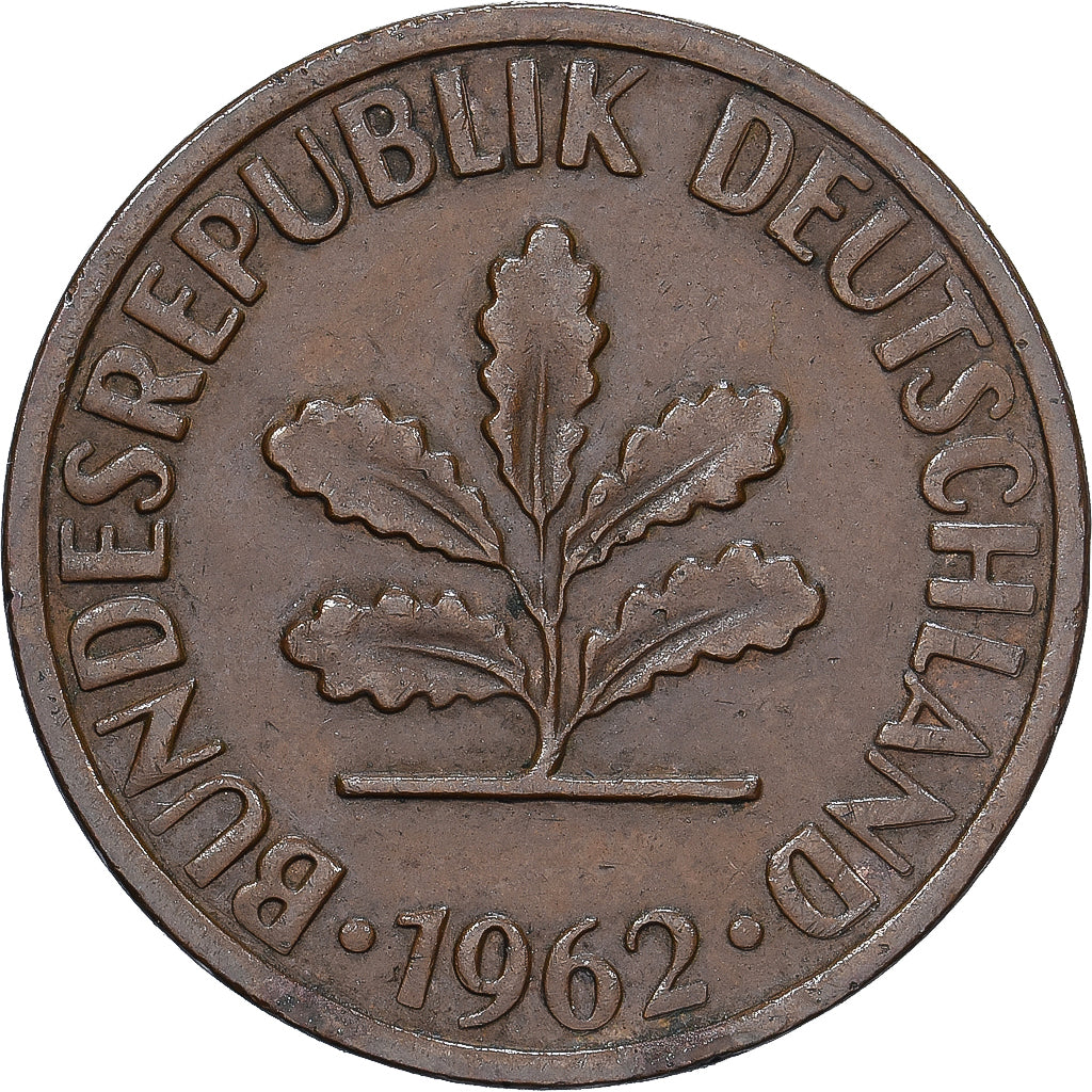 Niemcy - RFN, 2 Pfennig, 1962, Stuttgart, Brązowy, EF(40-45), KM:106