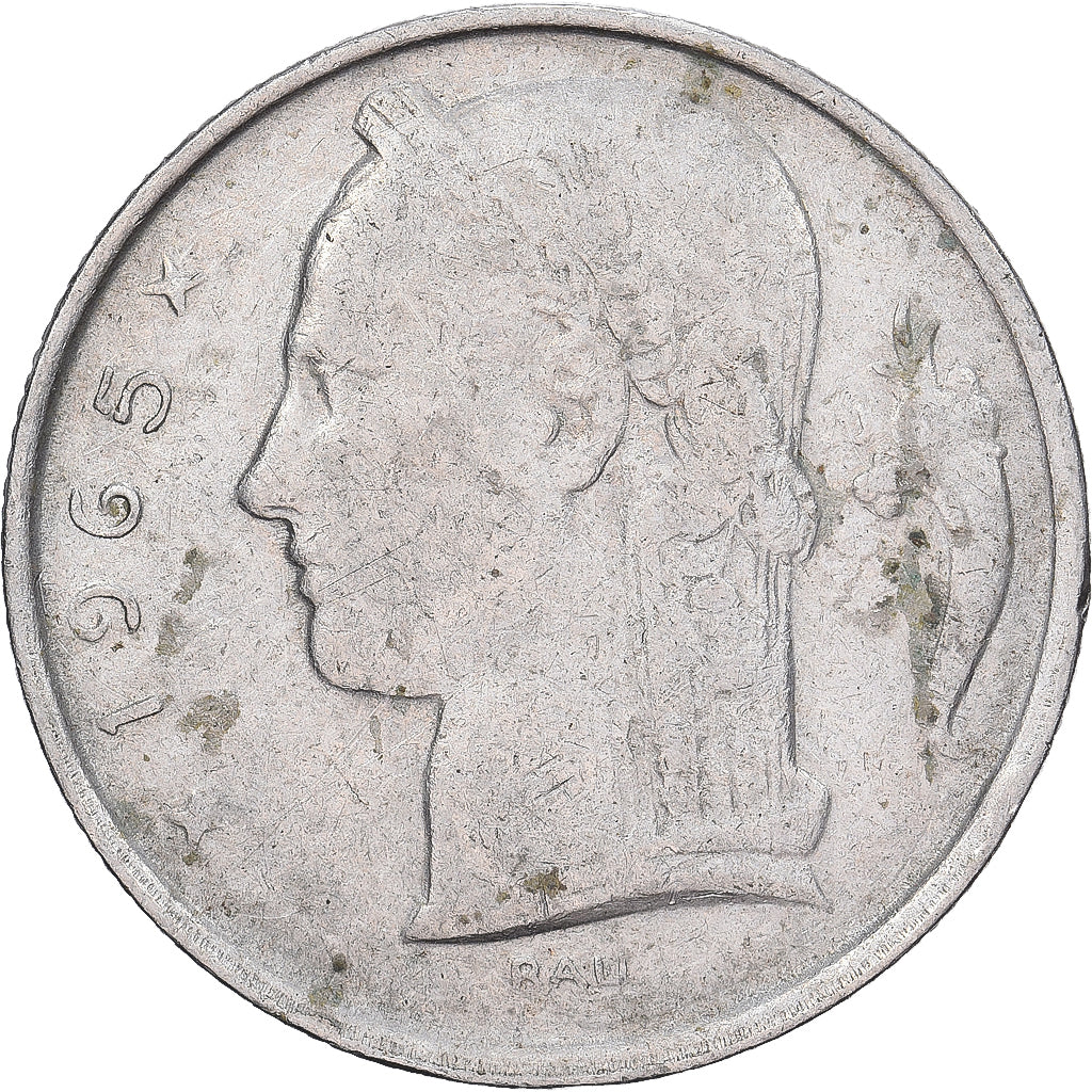 Bélgica, 5 Francs, 5 Frank, 1965, Cobre - níquel, BC+, KM:135.1