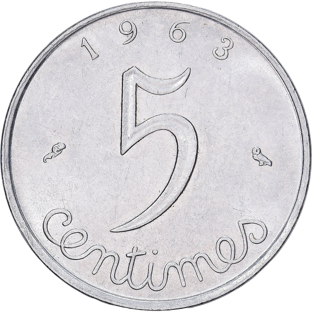 France, 5 Centimes, Épi, 1963, Paris, Stainless Steel, EF(40-45), Gadoury:172