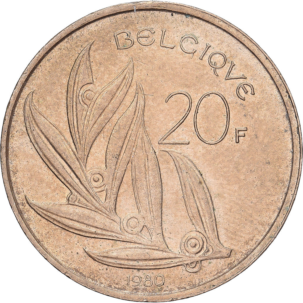 Belgia, 20 Francs, 20 Frank, 1980, Nikiel-Brąz, AU(50-53), KM:159