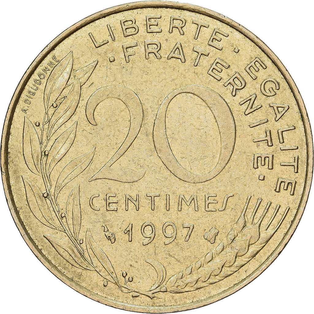Francia, 20 Centimes, Marianne, 1997, Paris, Alluminio-bronzo, BB, KM:930