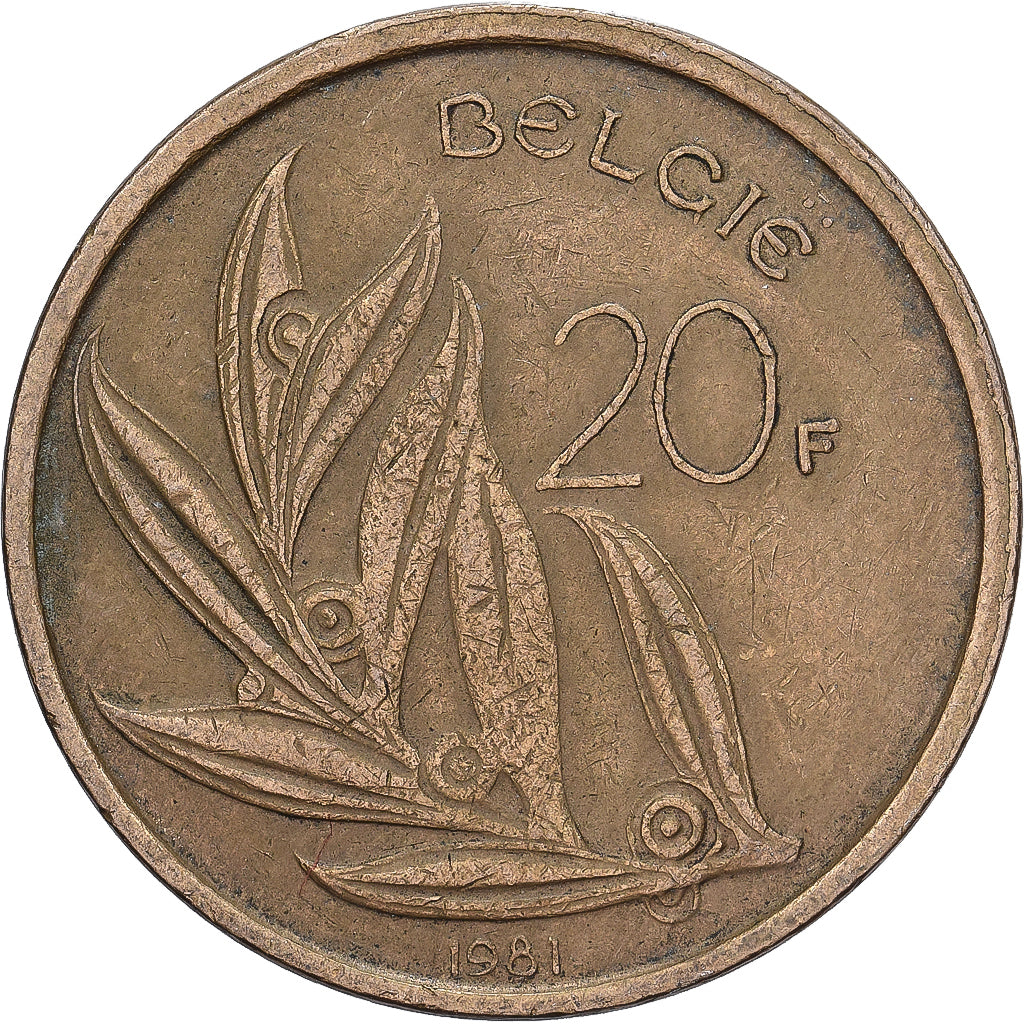 Belgia, 20 Francs, 20 Frank, 1981, Nikiel-Brąz, VF(30-35), KM:159