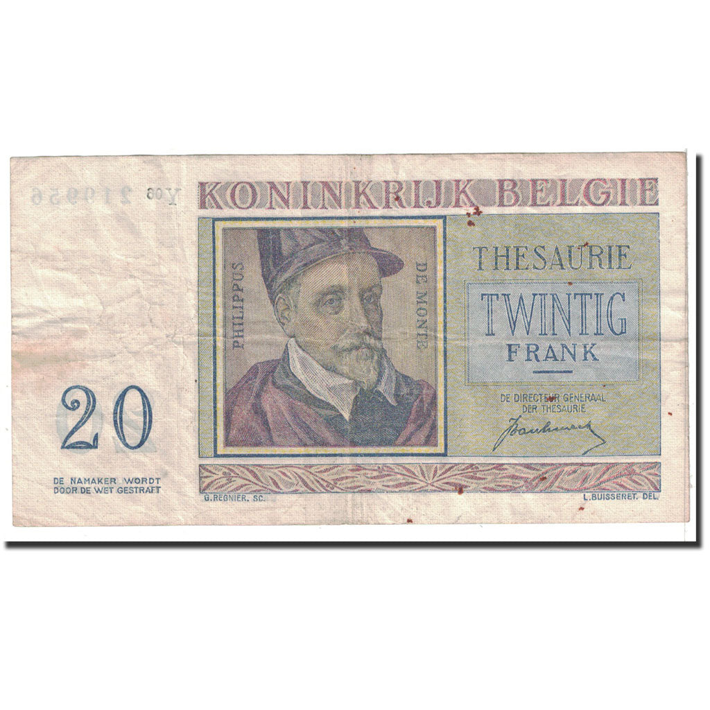 Banknot, Belgia, 20 Francs, 1950, 1950-07-01, KM:132a, VF(30-35)