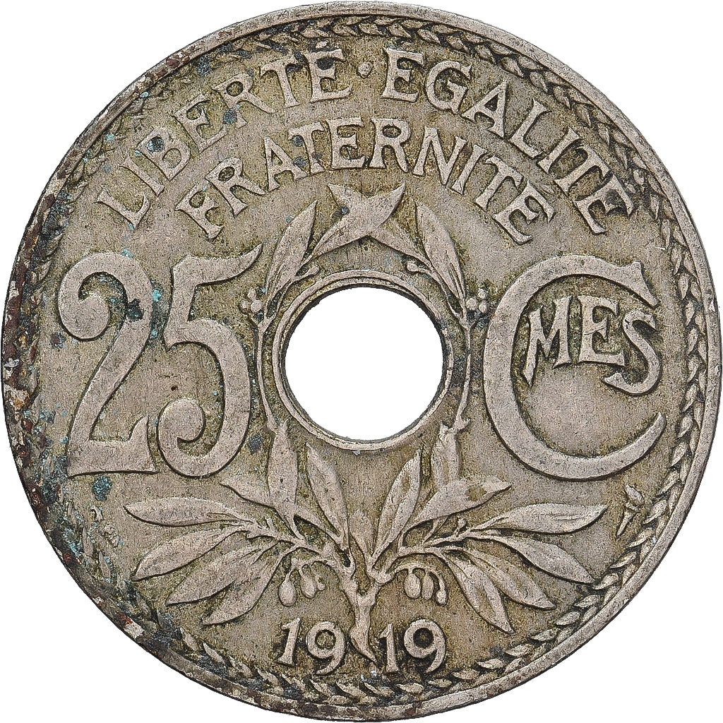 Francia, 25 Centimes, Lindauer, 1919, Cobre - níquel, BC+, Gadoury:380, KM:867a