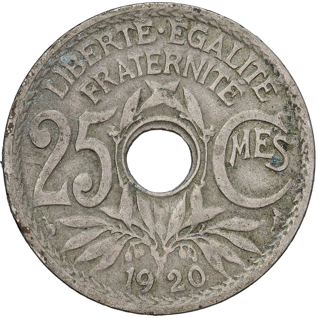 Francia, 25 Centimes, Lindauer, 1920, Cobre - níquel, BC+, KM:867a
