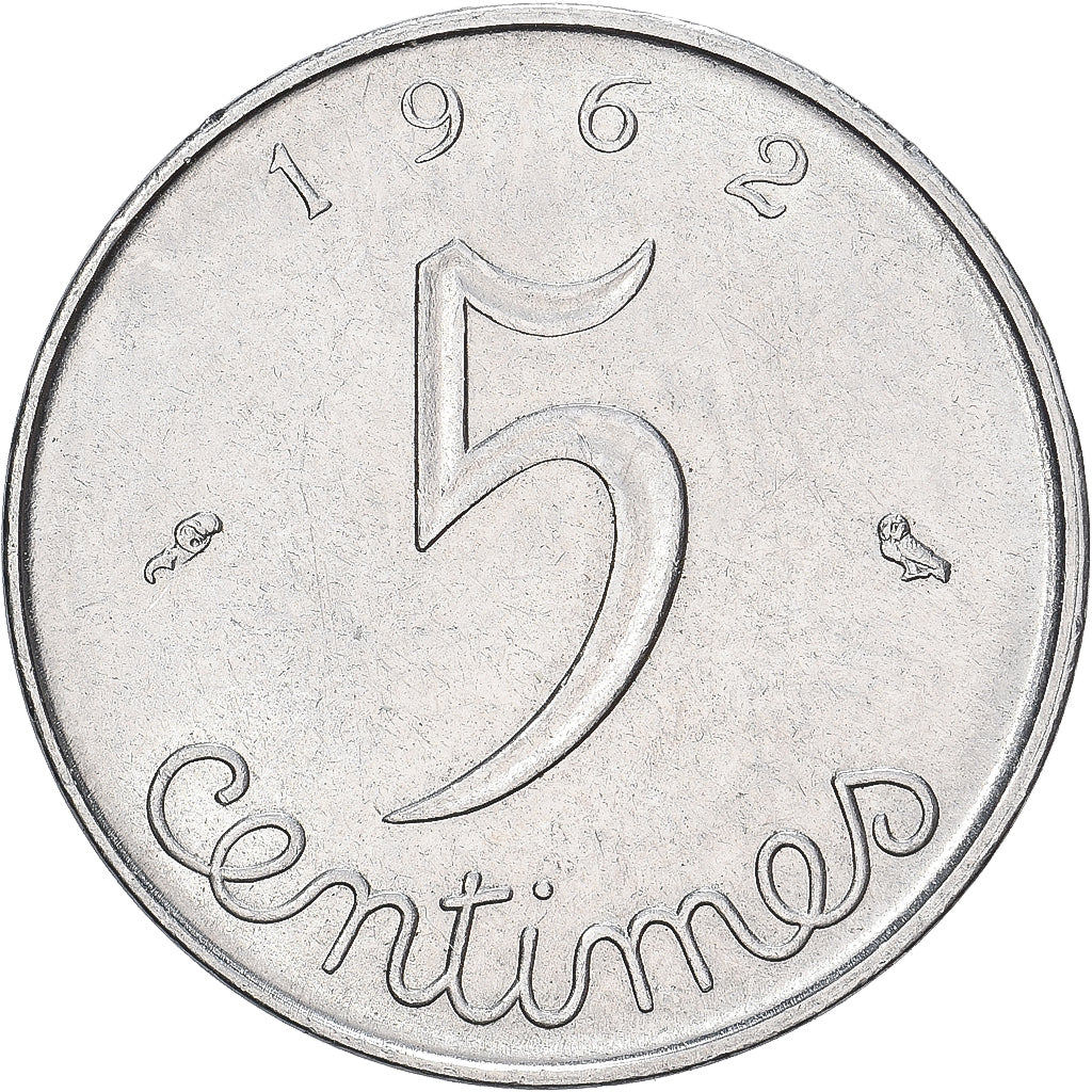 Frankreich, 5 Centimes, Épi, 1962, Paris, Stainless Steel, SS+, Gadoury:172
