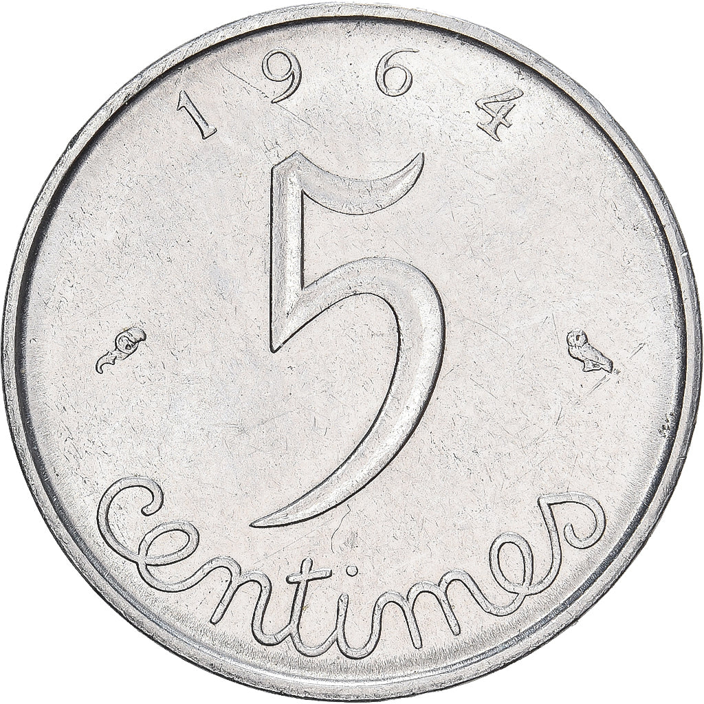 Frankreich, 5 Centimes, Épi, 1964, Paris, Stainless Steel, SS+, Gadoury:172
