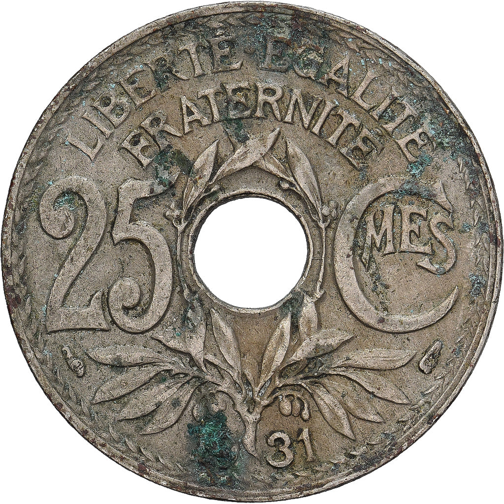 Francia, 25 Centimes, Lindauer, 1931, Paris, Cobre - níquel, BC+, Gadoury:380