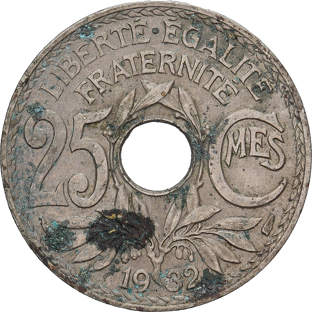 Francia, 25 Centimes, Lindauer, 1932, Cobre - níquel, MBC, Gadoury:380, KM:867a