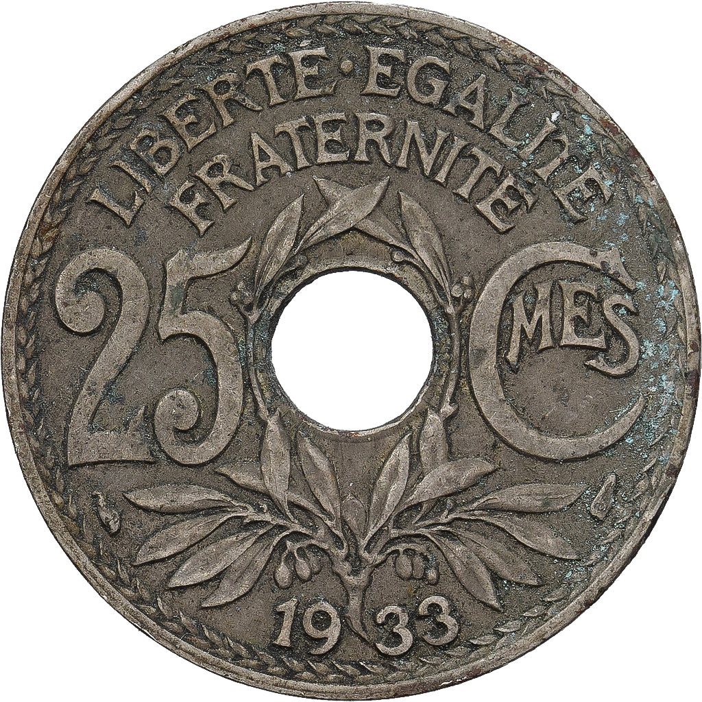 Francia, 25 Centimes, Lindauer, 1933, Cobre - níquel, MBC, Gadoury:380, KM:867a