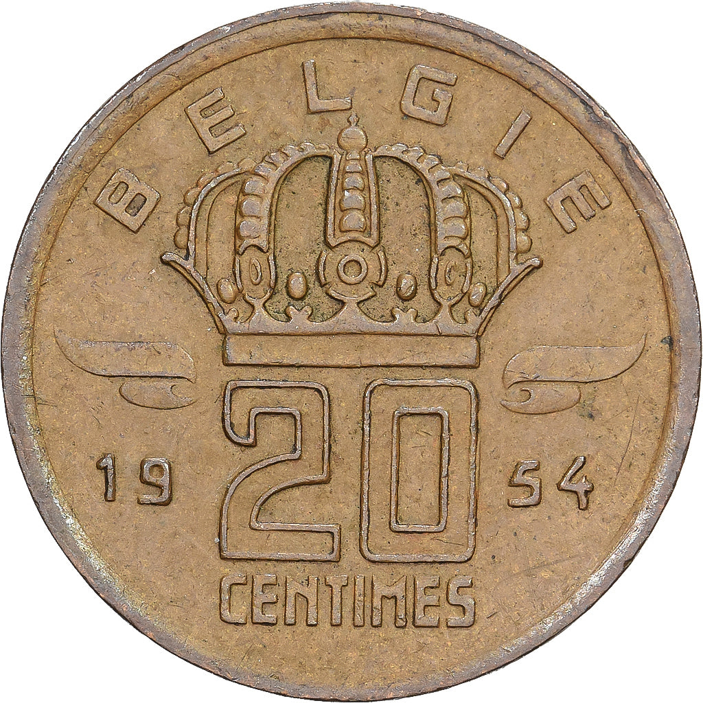 Belgien, 20 Centimes, 1954, Bronze, SS, KM:147.1