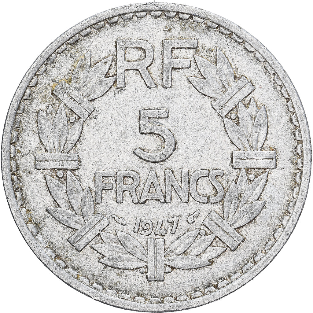 France, 5 Francs, Lavrillier, 1947, Paris, Aluminum, EF(40-45), KM:M8