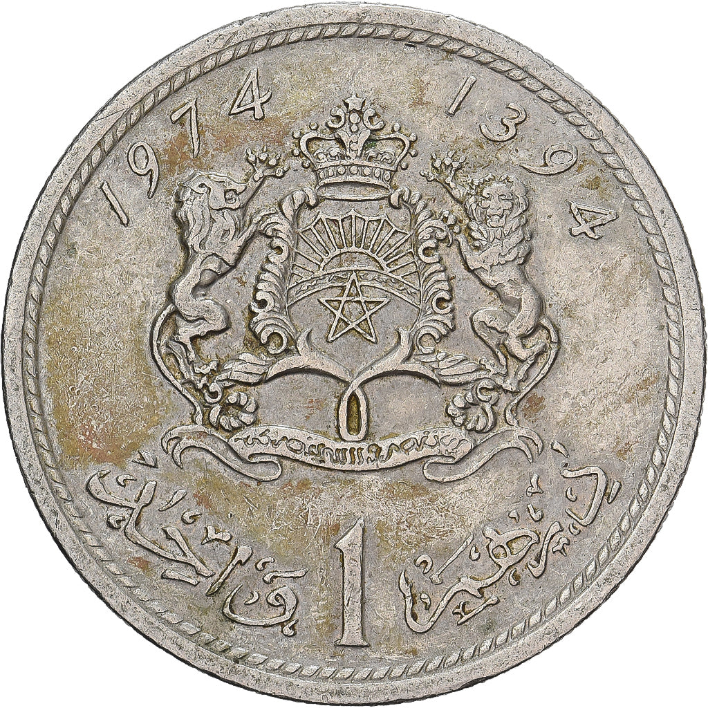 Marocco, al-Hassan II, Dirham, 1974/AH1394, Paris, Rame-nichel, MB+, KM:63