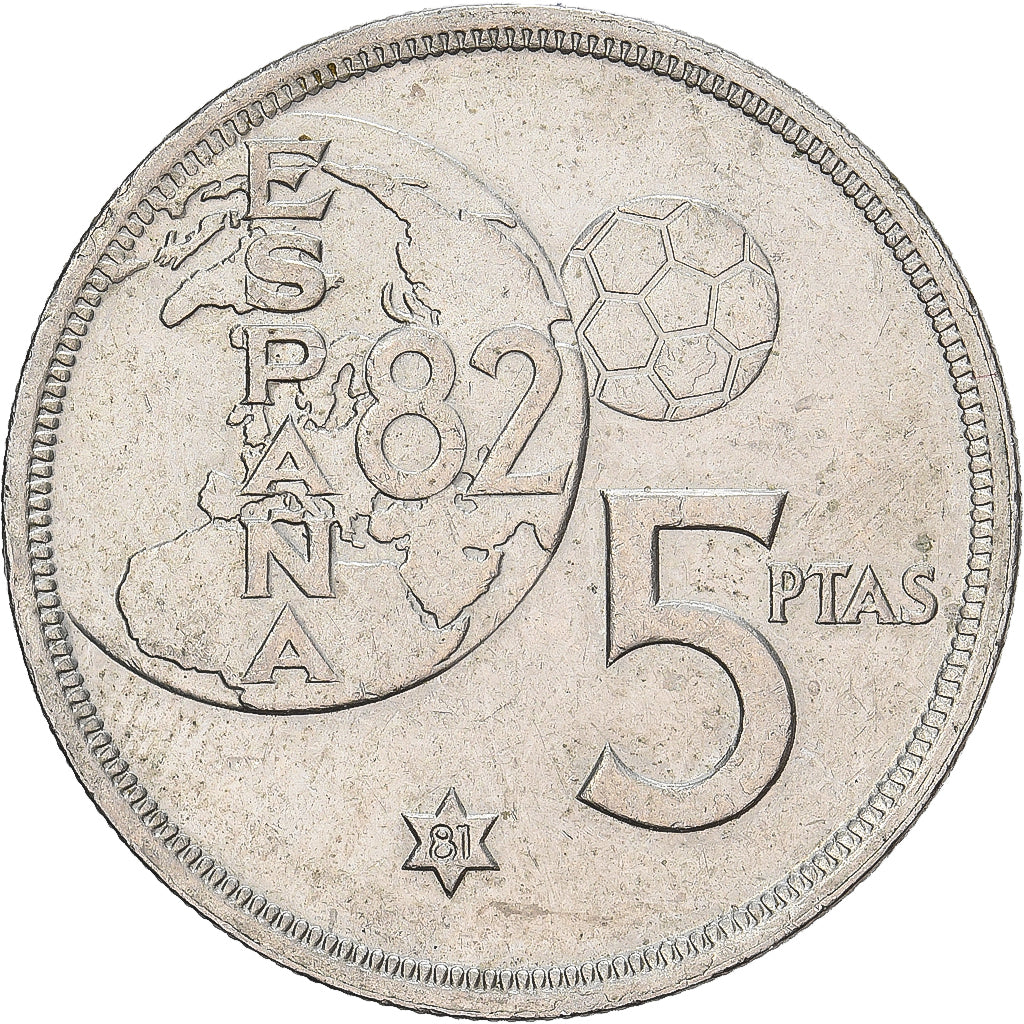 España, Juan Carlos I, 5 Pesetas, 1981, Cobre - níquel, MBC+, KM:817