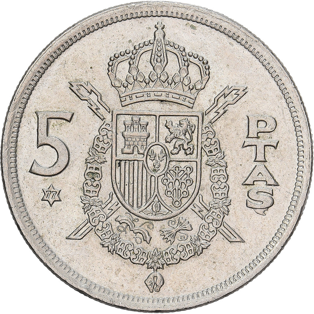Espanha, Juan Carlos I, 5 Pesetas, 1977, Cobre-níquel, AU(50-53), KM:807
