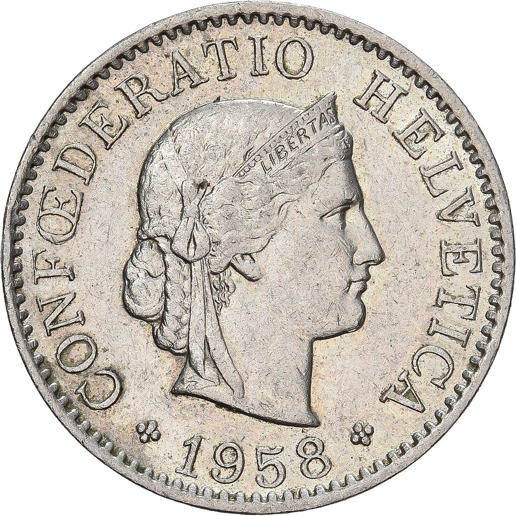 Suiza, 5 Rappen, 1958, Bern, Cobre - níquel, BC+, KM:26