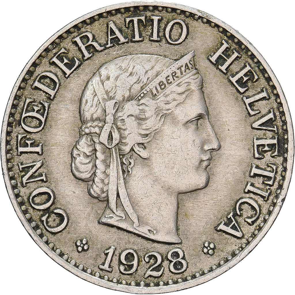 Suiza, 10 Rappen, 1928, Bern, Cobre - níquel, MBC, KM:27