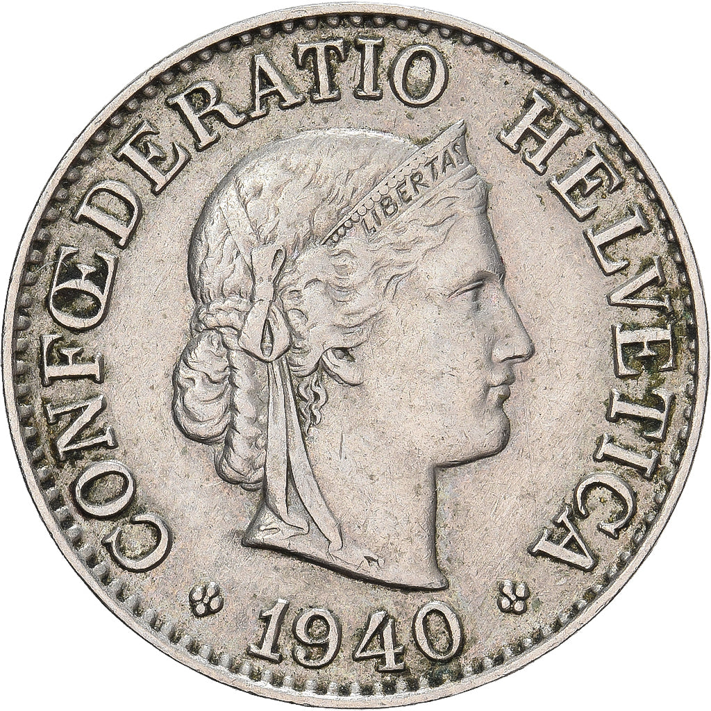 Suiza, 10 Rappen, 1940, Bern, Cobre - níquel, MBC, KM:27