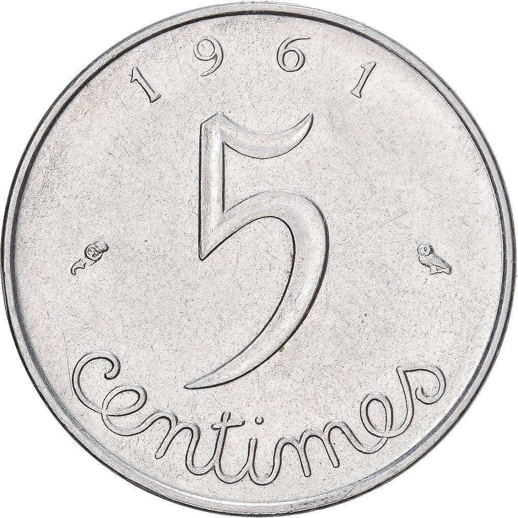 France, 5 Centimes, Épi, 1961, Paris, Stainless Steel, EF(40-45), Gadoury:172