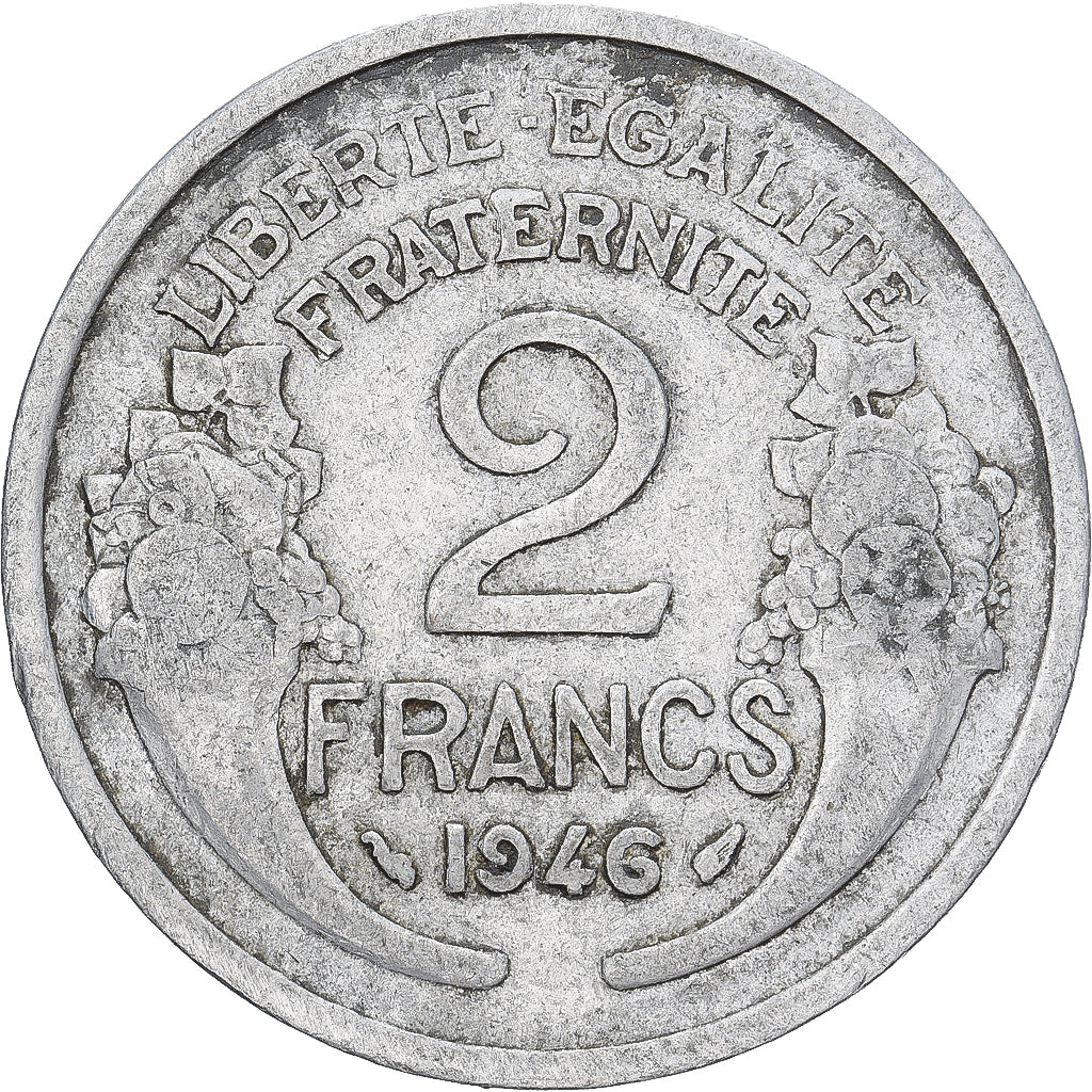 France, 2 Francs, Morlon, 1946, Aluminum, EF(40-45), Gadoury:538a, KM:886a.1