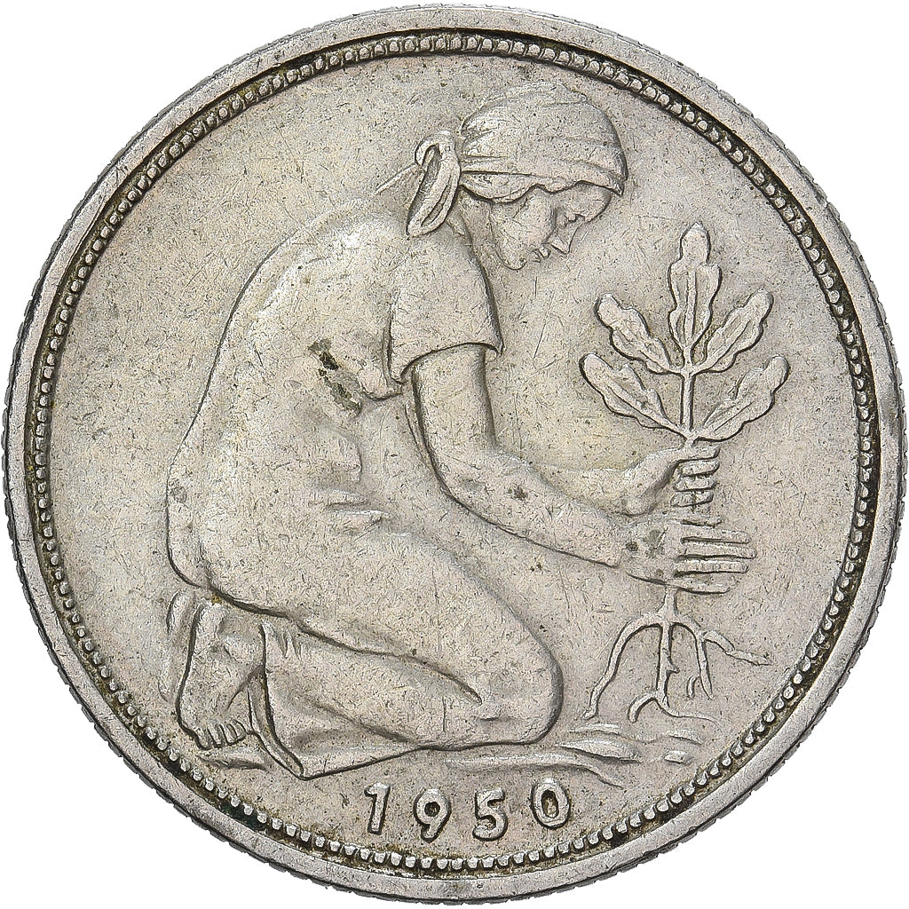 Federal Republic of Germany, 50 Pfennig, 1950, Munich, Copper-nickel, EF(40-45)