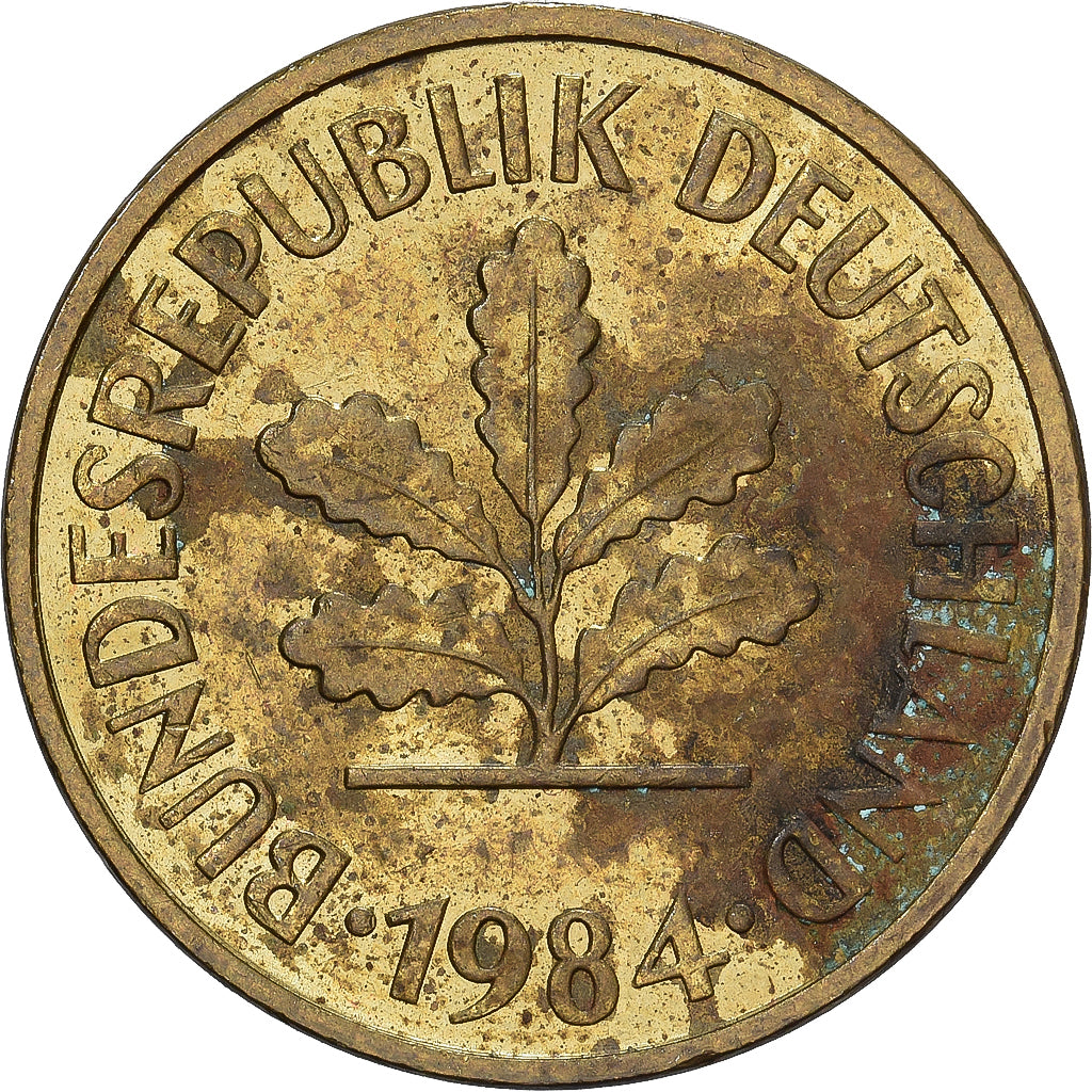 République fédérale d'Allemagne, 5 Pfennig, 1984, Hambourg, Brass Clad Steel