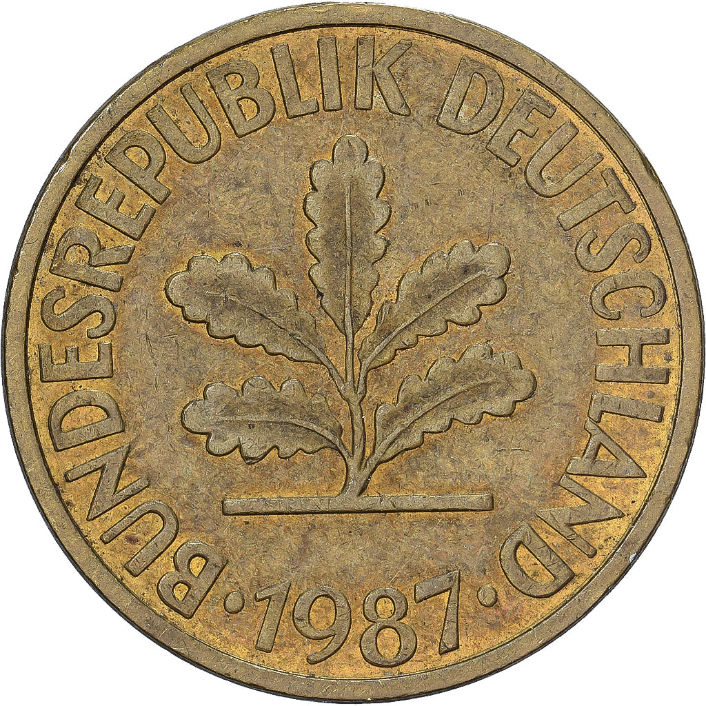 ALEMANHA - REPÚBLICA FEDERAL, 10 Pfennig, 1987, Hambourg, Aço Revestido a