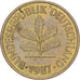 GERMANIA - REPUBBLICA FEDERALE, 5 Pfennig, 1987, Karlsruhe, Acciaio ricoperto in