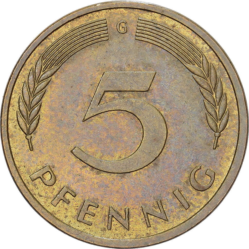 GERMANIA - REPUBBLICA FEDERALE, 5 Pfennig, 1987, Karlsruhe, Acciaio ricoperto in