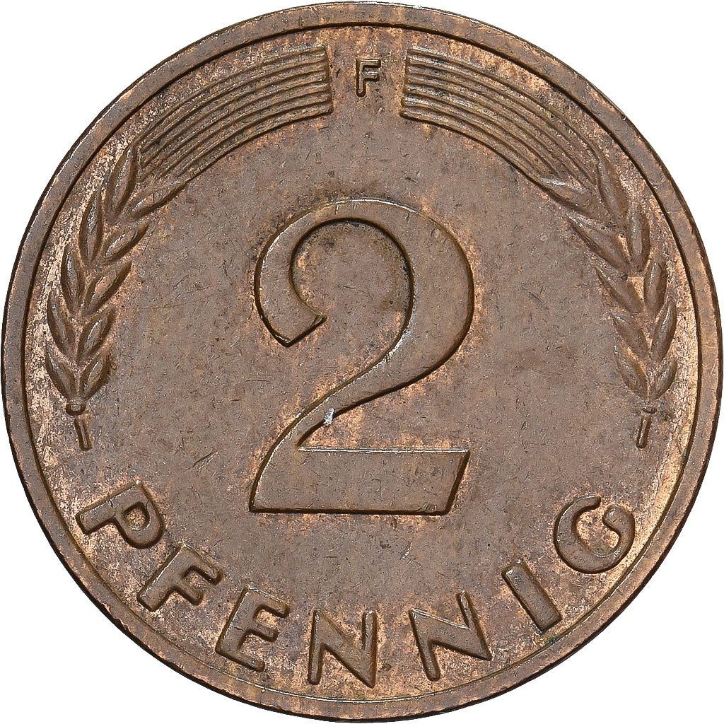 Federal Republic of Germany, 2 Pfennig, 1961, Stuttgart, Bronze, EF(40-45)