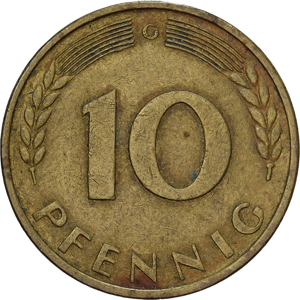 ALEMANHA - REPÚBLICA FEDERAL, 10 Pfennig, 1950, Karlsruhe, Aço Revestido a